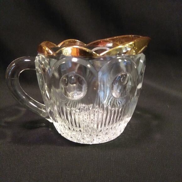 Vintage EAPG Bartlett and Collins Cream n Sugar Set in St. Genevieve 18k Gold - Picture 7 of 15